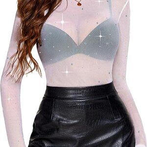 Mesh Top Women Rhinestone Sheer Tops